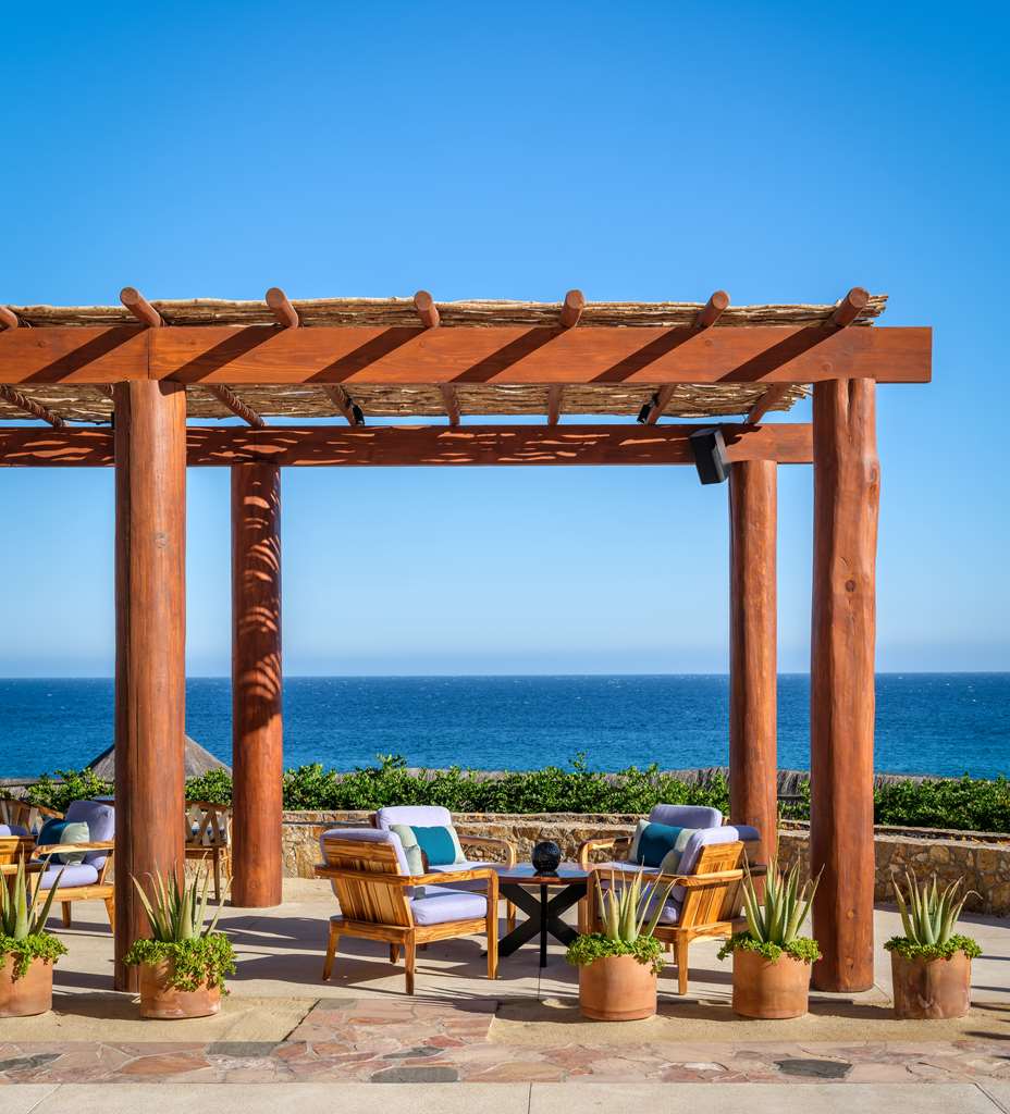 The Waldorf Astoria Los Cabos Pedregal cliffside-and-pool configuration cascading down the dramatic Pedregal headland to the dedicated private beach with the Pacific Ocean orientation