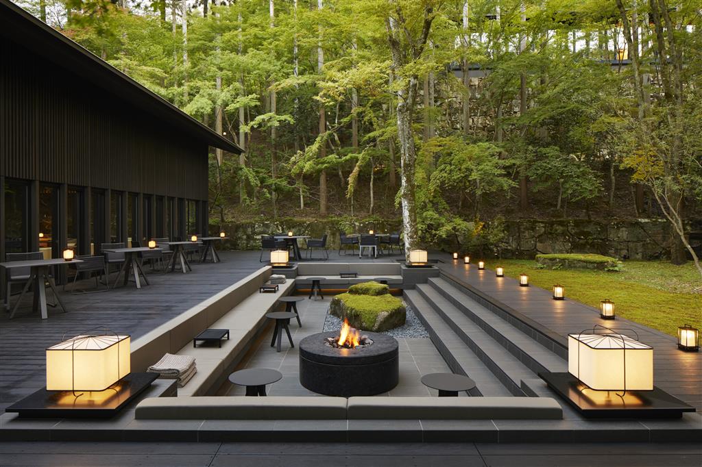 The Aman Spa at Aman Kyoto with the dedicated onsen-tradition bathing configuration drawing on the natural hot-spring water and the substantial forest-and-garden integration