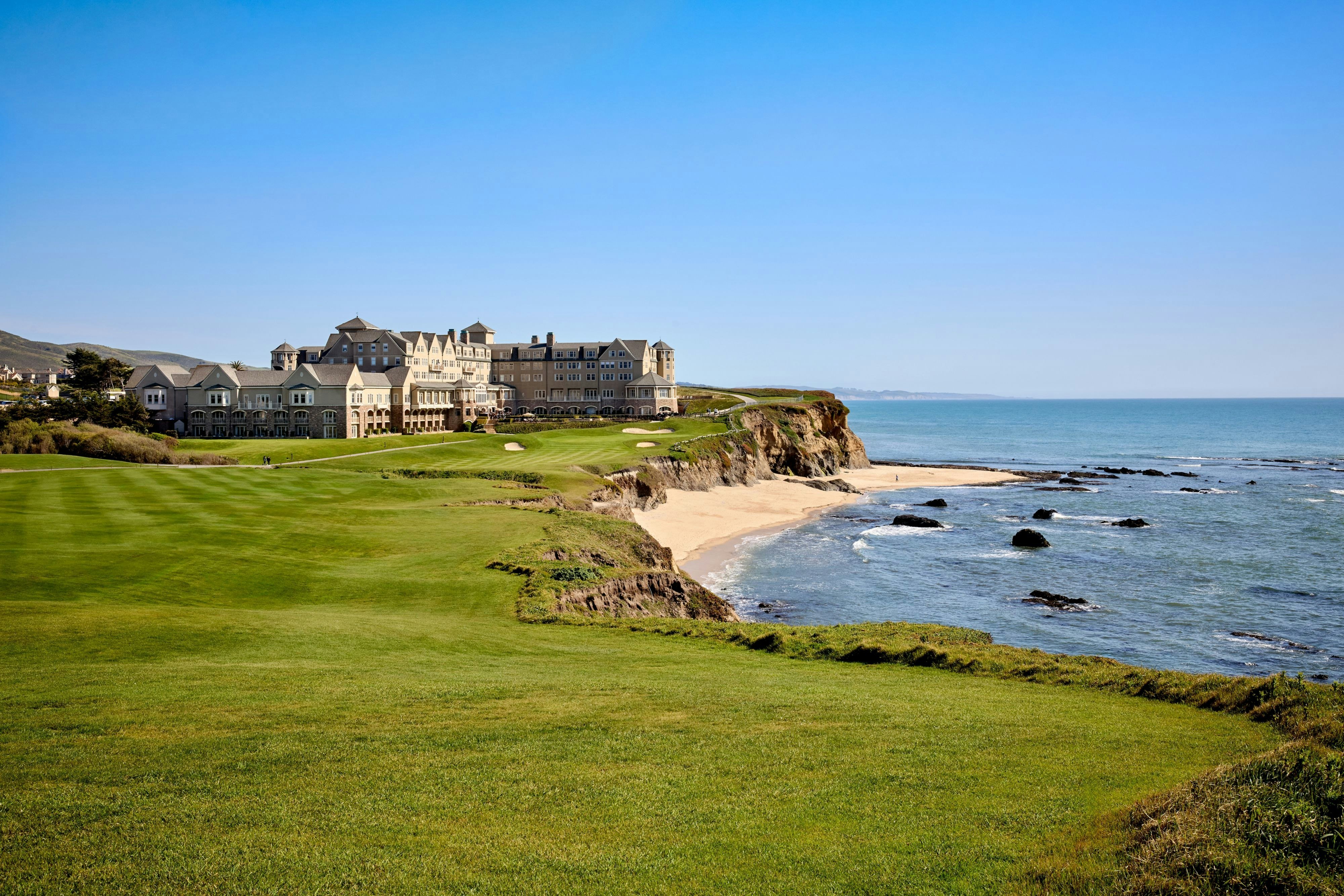 A Ritz-Carlton Half Moon Bay guest accommodation with the substantial Pacific Ocean orientation and the dedicated coastal-luxury interior configuration evocative of the property's specific Northern California cliff-edge identity